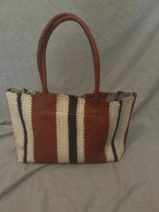 Madewell Woven Stripe Tote in Rust, Cream & Black - Picture 3 of 5